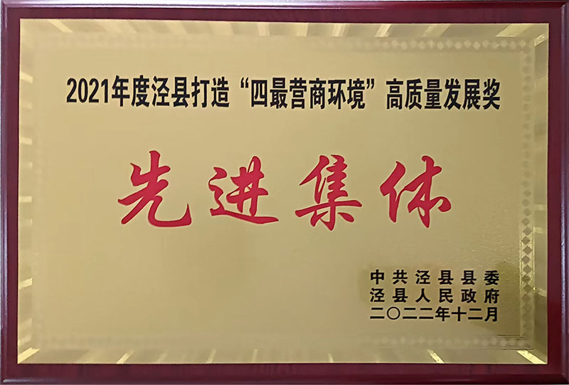 2021年度泾县打造“四最营商环境”高质量发展奖